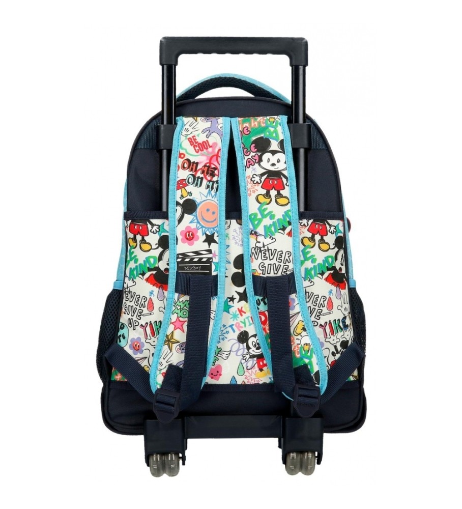 Mochila Disney Mickey Be Cool com duas rodas e dois compartimentos, azul
