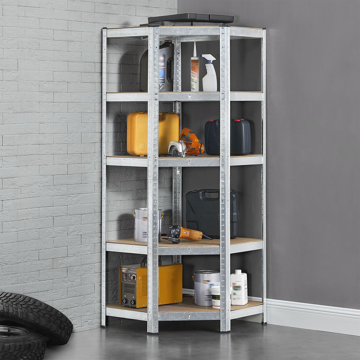 Juskys Lageregal Corner Basic 180 x 70 x 40-70 cm | 875 kg | 5 Böden | Schwerlastregal Metall