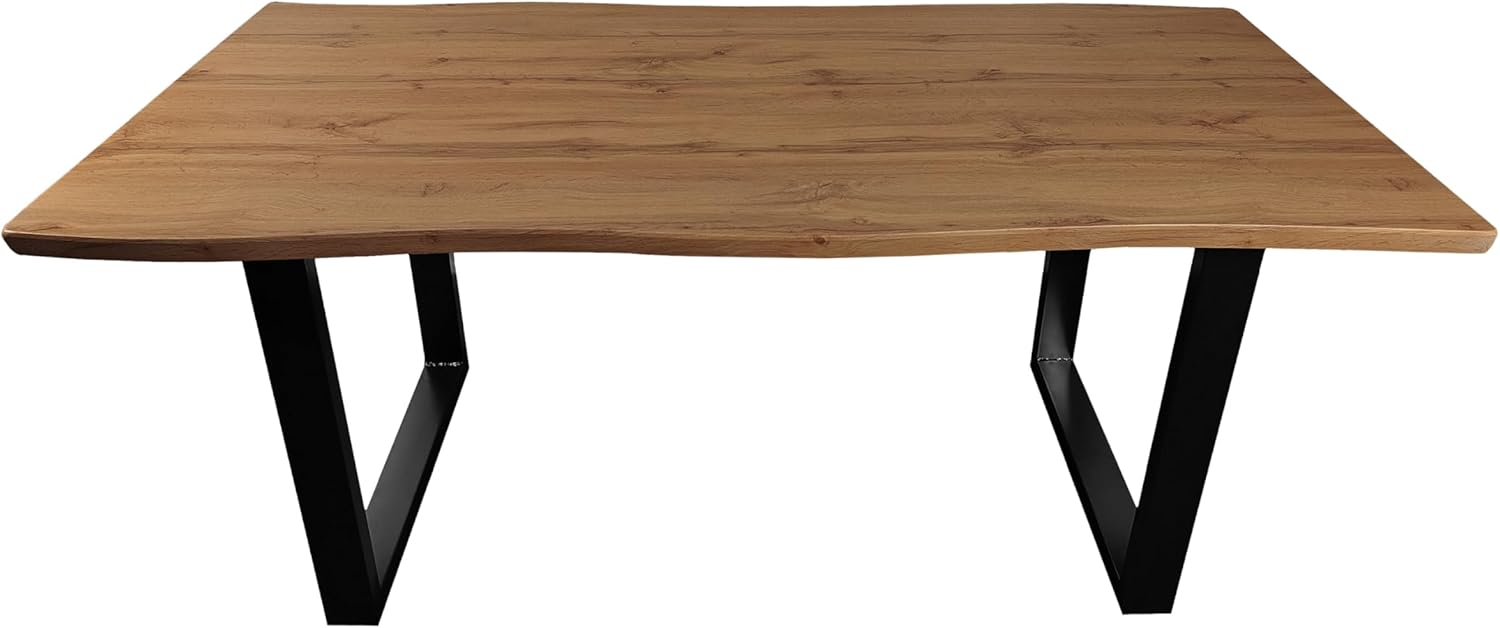 Esstisch 180x90 cm Holz 40mm Eiche-Optik, U-Gestell schwarz, Baumkantentisch aus Holz, Casa Massiva