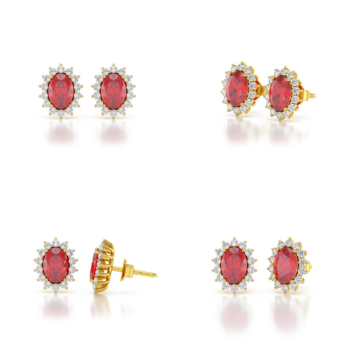 Boucles d'oreilles ADEN Or 585 Jaune et Rubis Forme Marquise 2.25grs