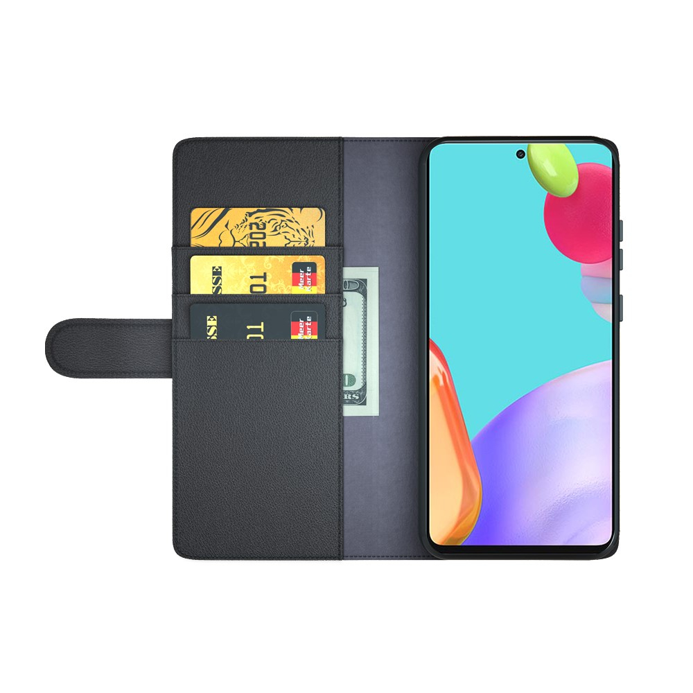 Samsung Galaxy A52s 5G / A52 (5G) Echtleder Tasche Hülle Flip Cover mit Kartenfach - Schwarz