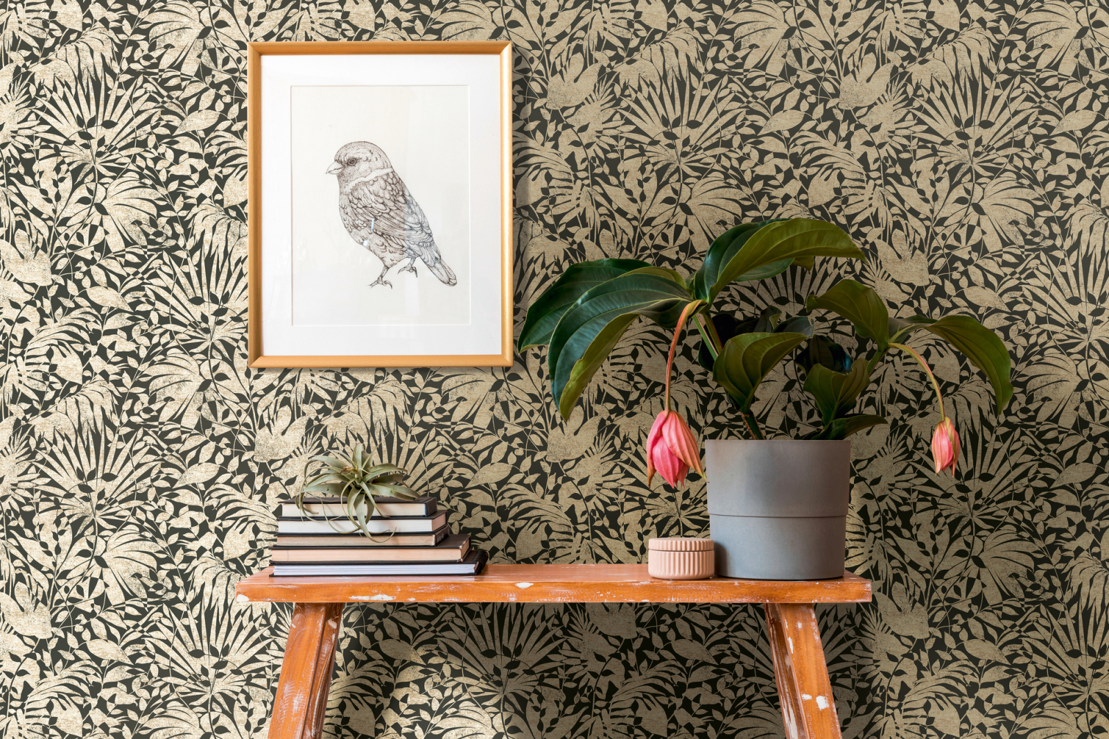A.S. Creation Vliestapete - gold-schwarz - floral - 10 Meter