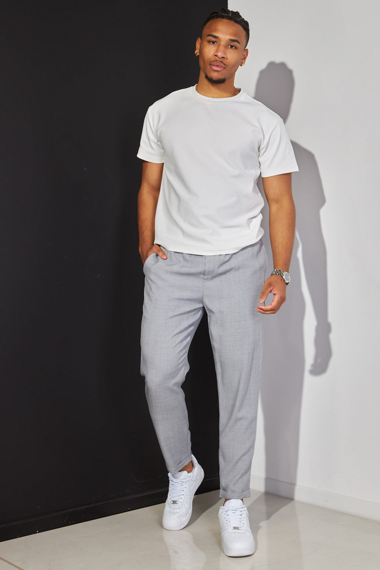 Pantalon effet lin gris