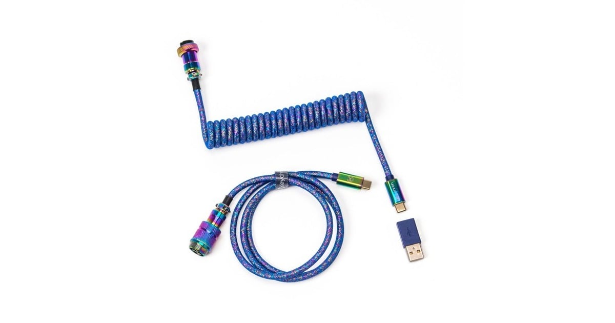 KeychronPremium Coiled Aviator Cable USB-C 3.2 Gen 1 kabel  (Blauw, 1,08 meter, rechte stekker)