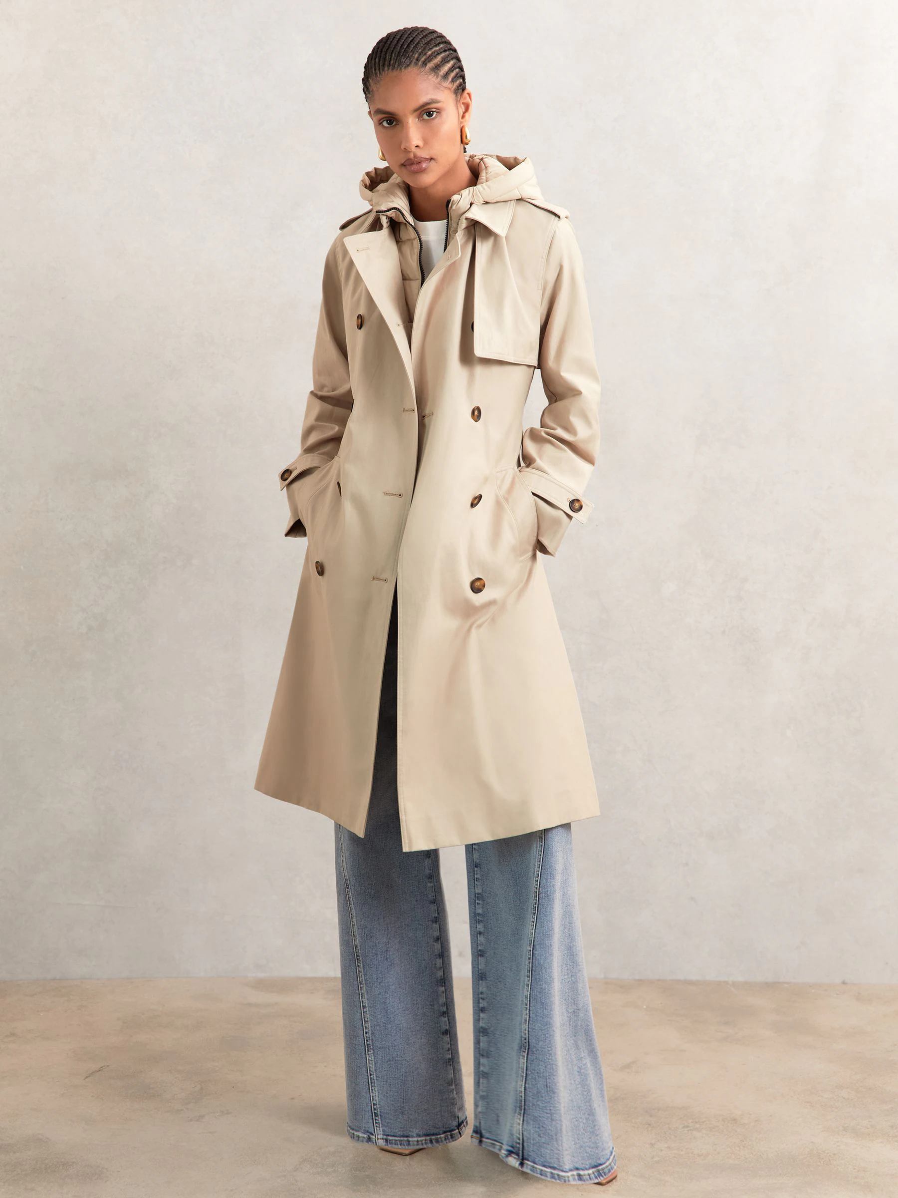 Pastelgeel - Reiss trenchcoat Double breasted Met capuchon