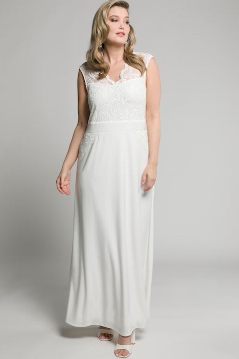 Hochzeitskleid, Spitze, V-Ausschnitt, ärmellos