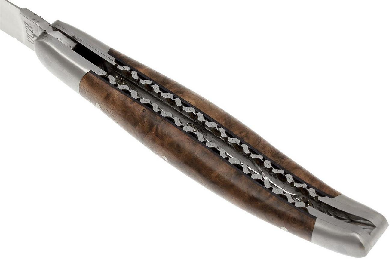 Laguiole en Aubrac 12cm Double Plates, walnut burl handgevijld, L0712LYI-FSB1