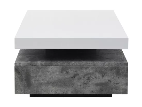 Table basse avec 2 tiroirs en MDF - Béton et blanc - FELIX