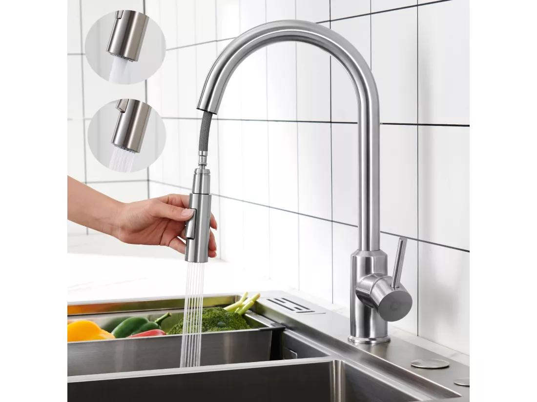 Cecipa max 40x45cm Evier de Cuisine en Quartz et Résine Evier Quartz 1 Bac Noir + Mitigeur avec Douchette Extractible - 2 Modes de Sortie D'eau
