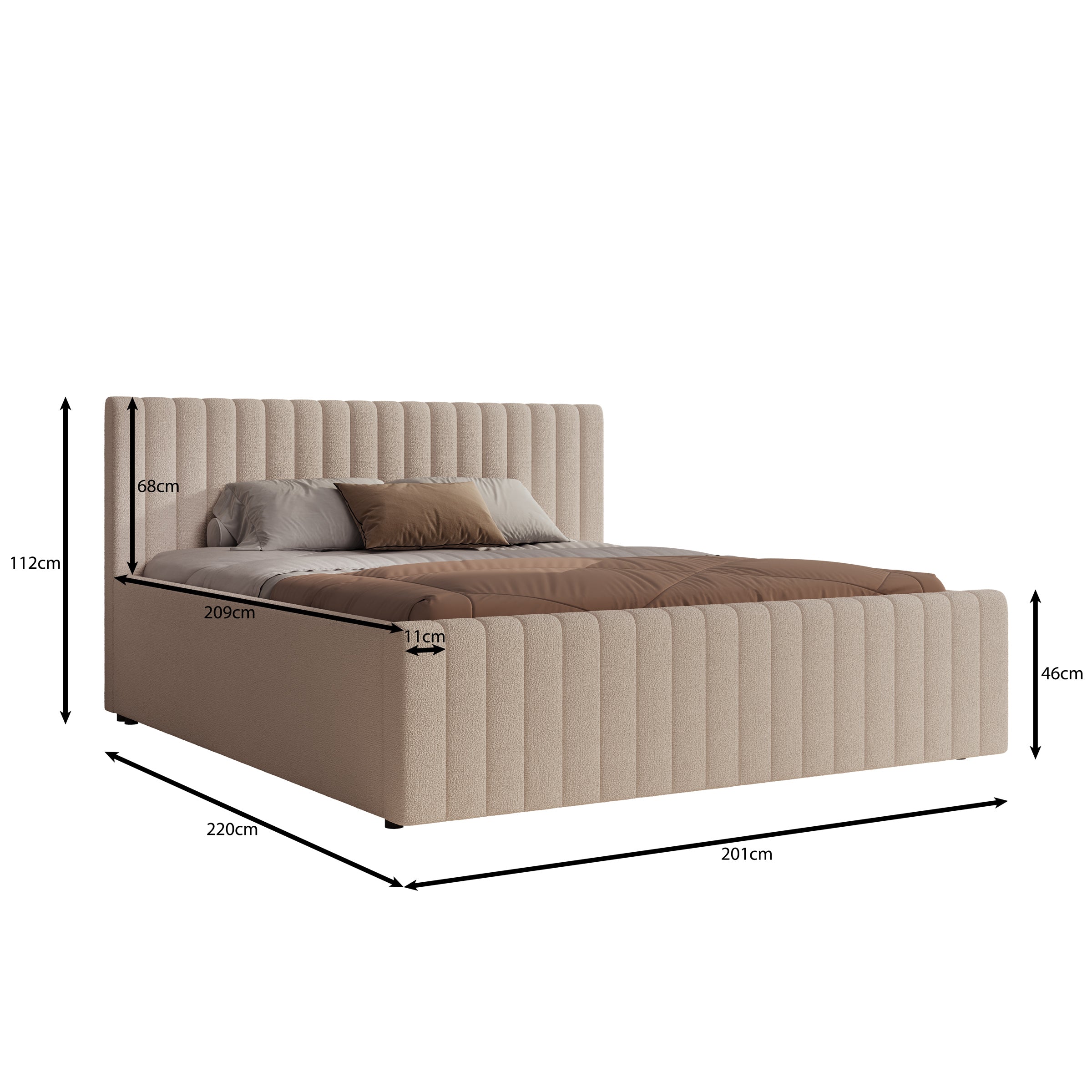 Bavira - Tweepersoonsbed met opbergruimte - Stof beige - 180x200 cm