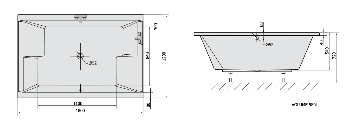 Polysan Dupla ligbad met constructie 180x120x54cm wit