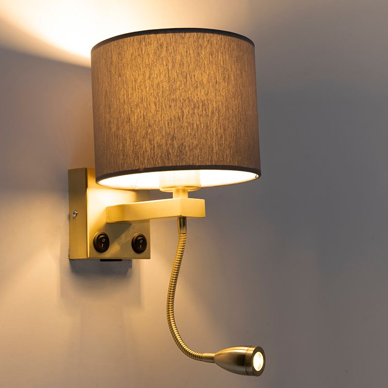 Art deco wandlamp goud met USB en grijze kap - Brescia