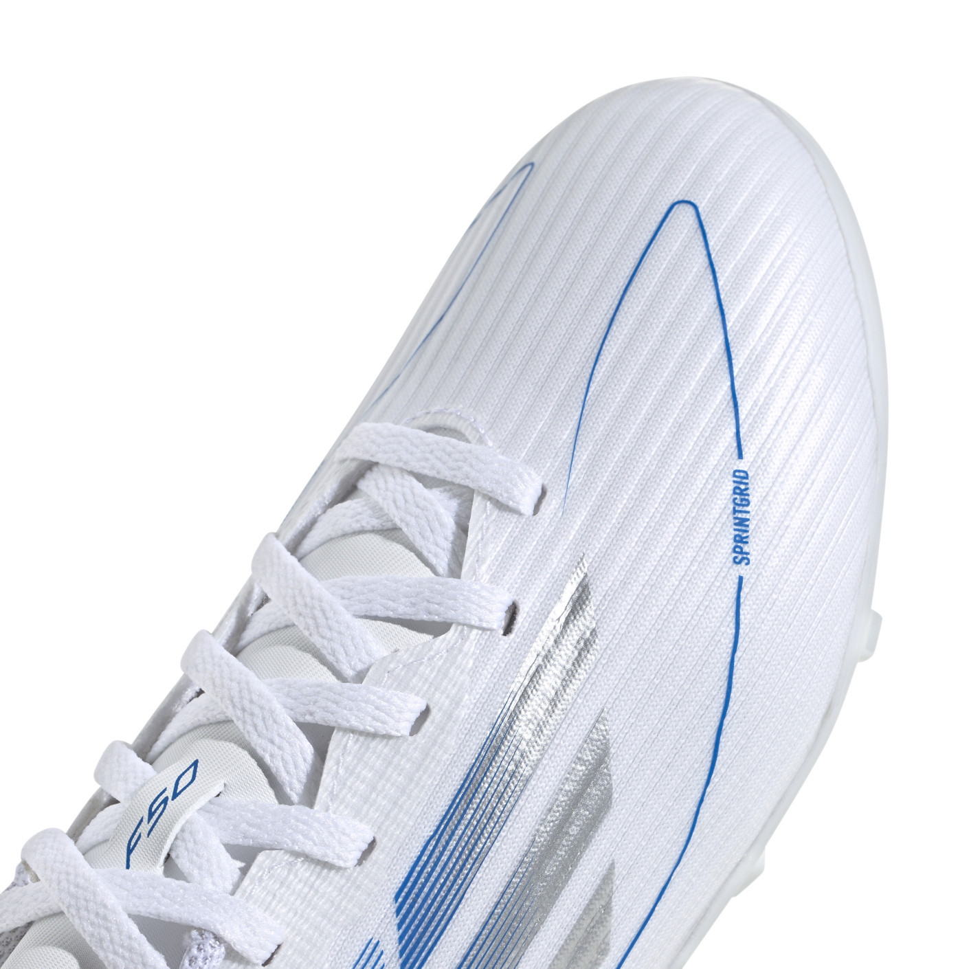 Adidas F50 League Gras / Kunstgras Voetbaschoenen (MG) Kids Wit Blauw Zilver