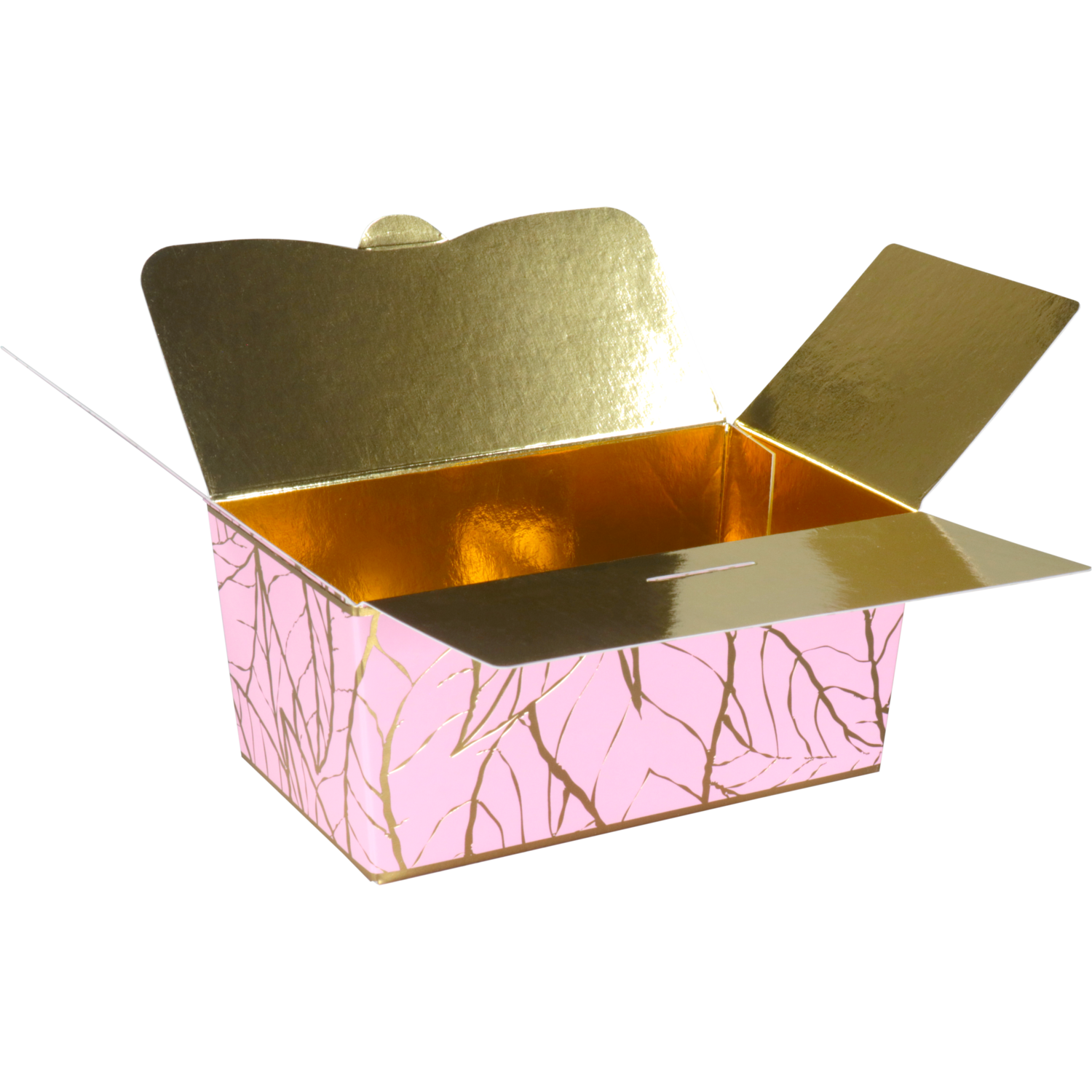 Ballotin, Leaves, karton + PP, 375gr, 125x73x62mm, roze/goud