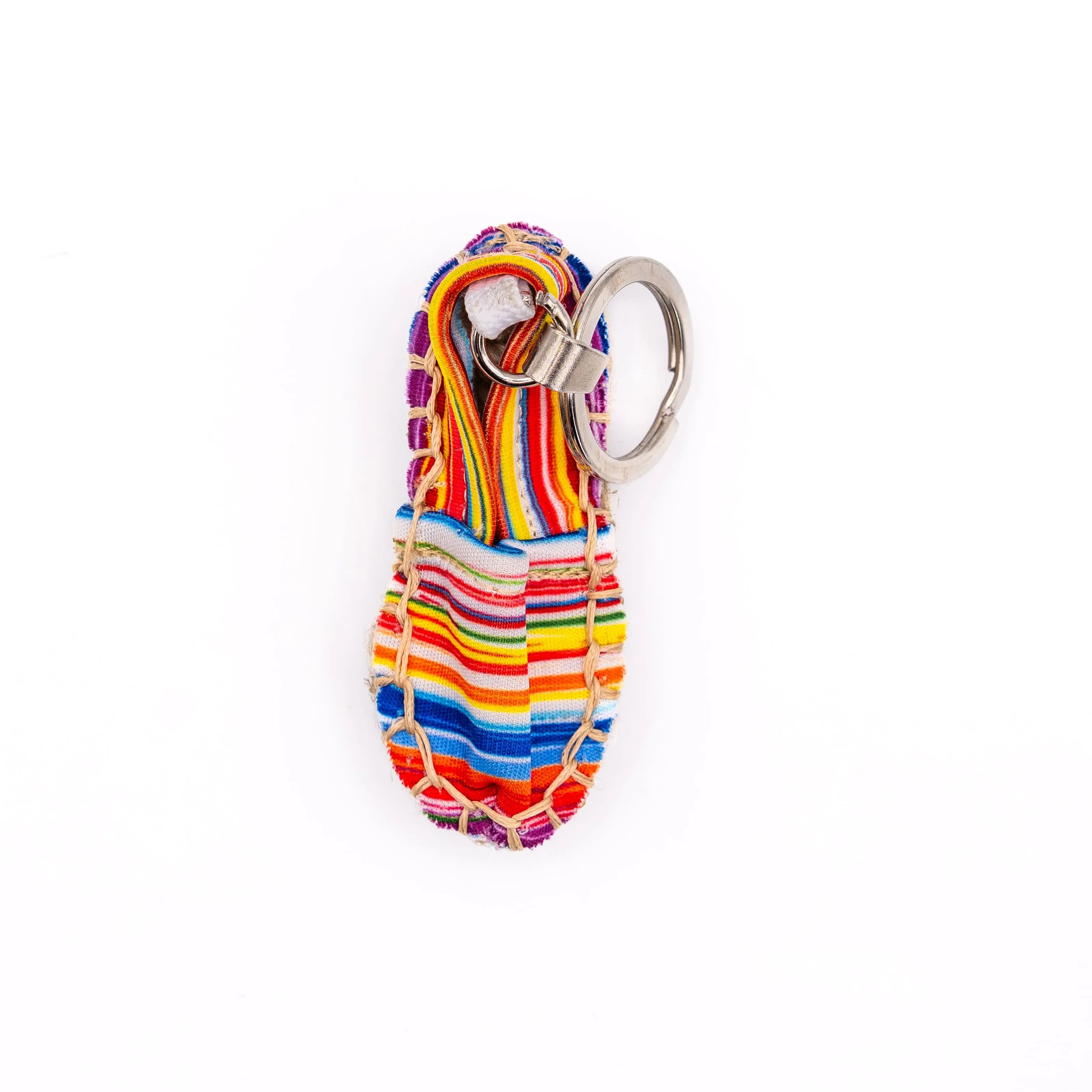 Porte-clés espadrille à rayures multicolores