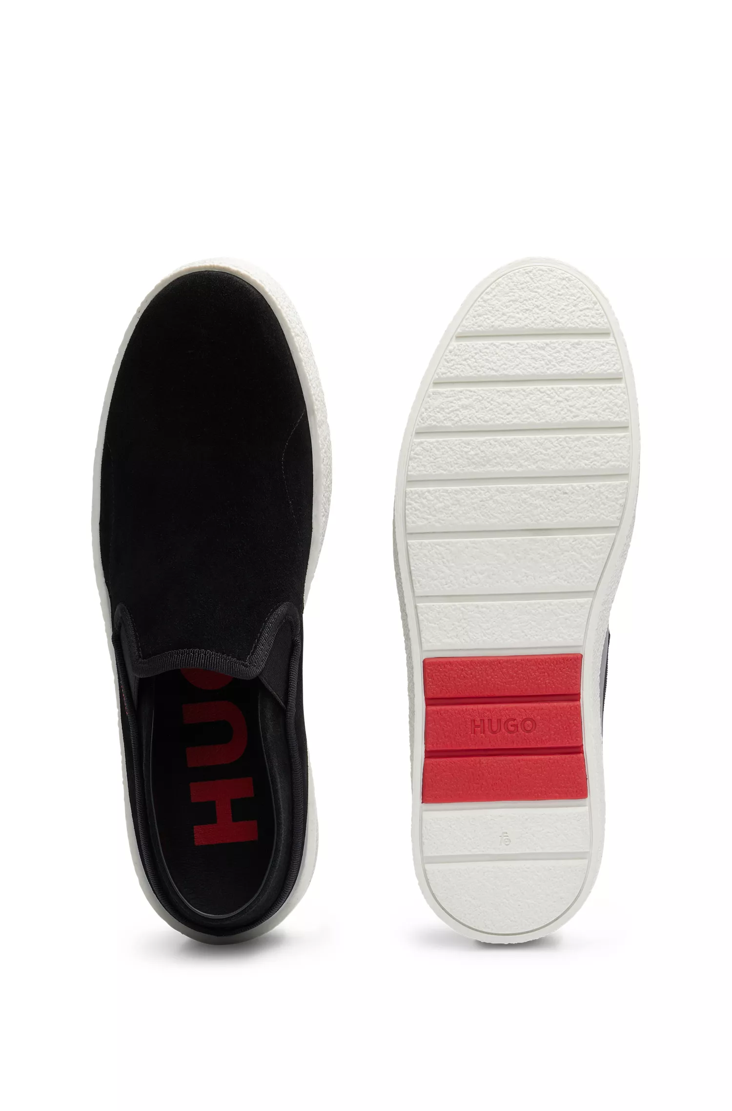 Sapatos slip-on HUGO em camurça vermelha com sola de crepe.
