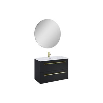 Atlantic Badmeubelset Stella met Spiegel en Witte Wastafel 80 cm Mat Zwart