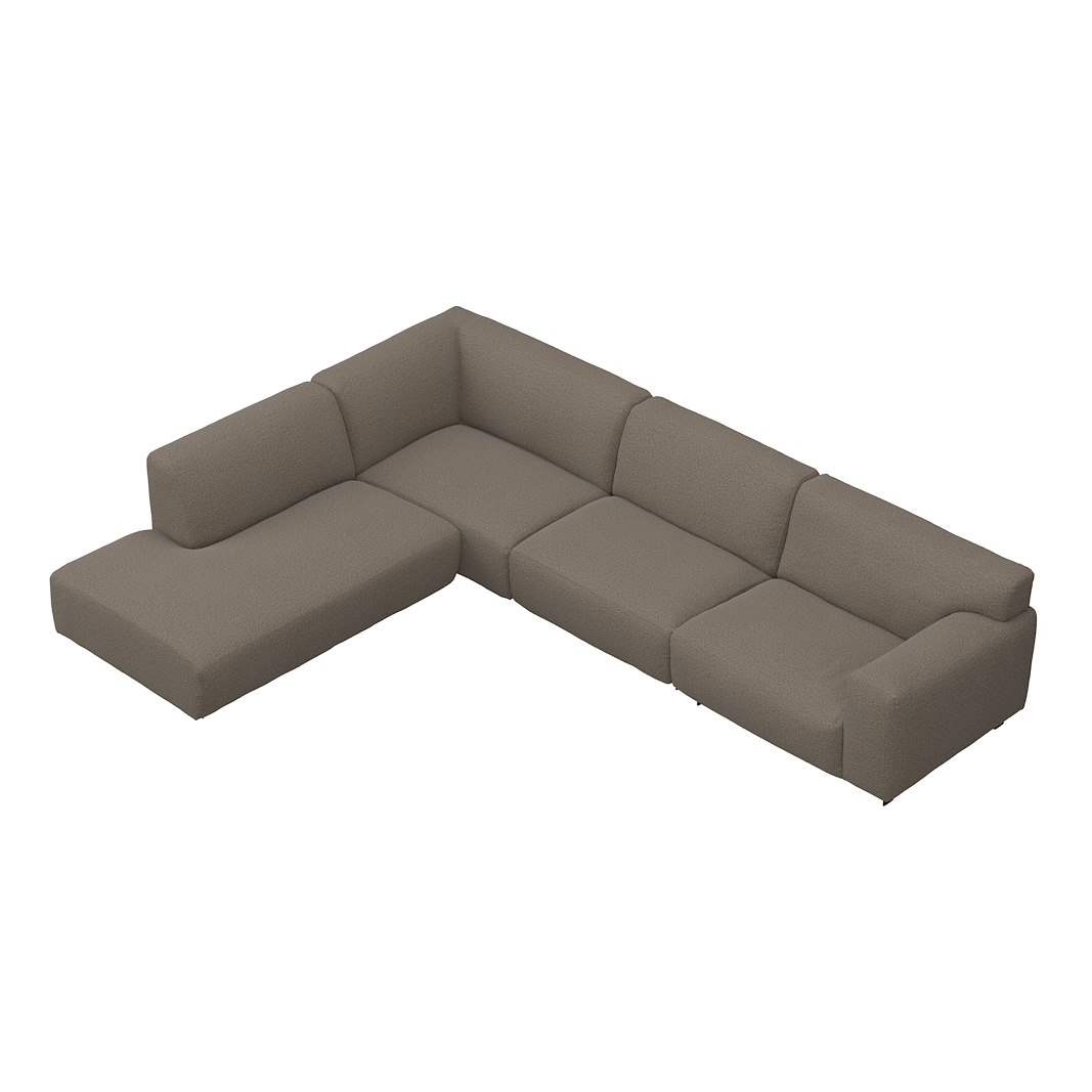 Vesta hjørnesofa 3-seter med åpen ende venstre, Big hjørnemodul, Tekstil Gianni Grey, standardsøm, sort metallben 10 cm, Comfort CM