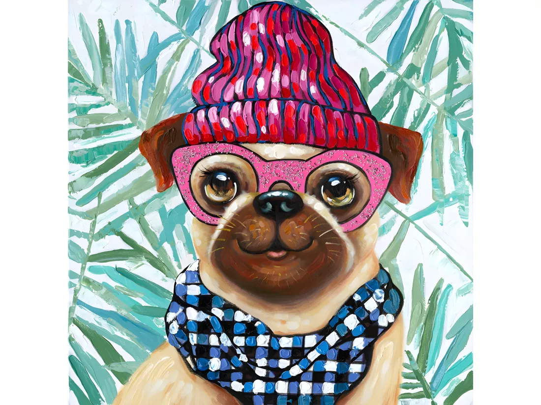 Tableau peinture chien à lunettes 70 x 70 cm - LOULOU DOG
