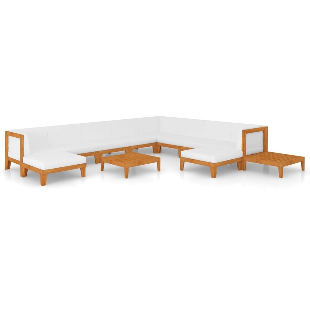 Salon de jardin meuble d'extérieur ensemble de mobilier 12 pièces avec coussins bois d'acacia solide