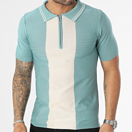 Polo Manches Courtes Bleu Clair Beige