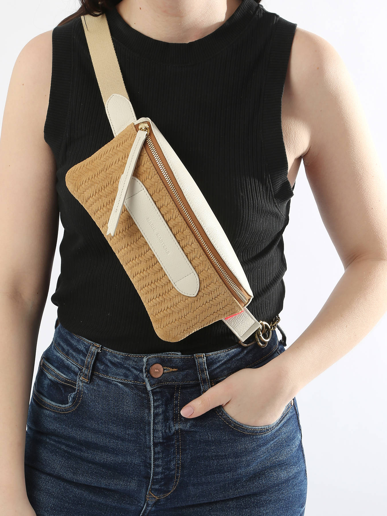 Sac ceinture Coachella cuir daim faon tress MARIE MARTENS