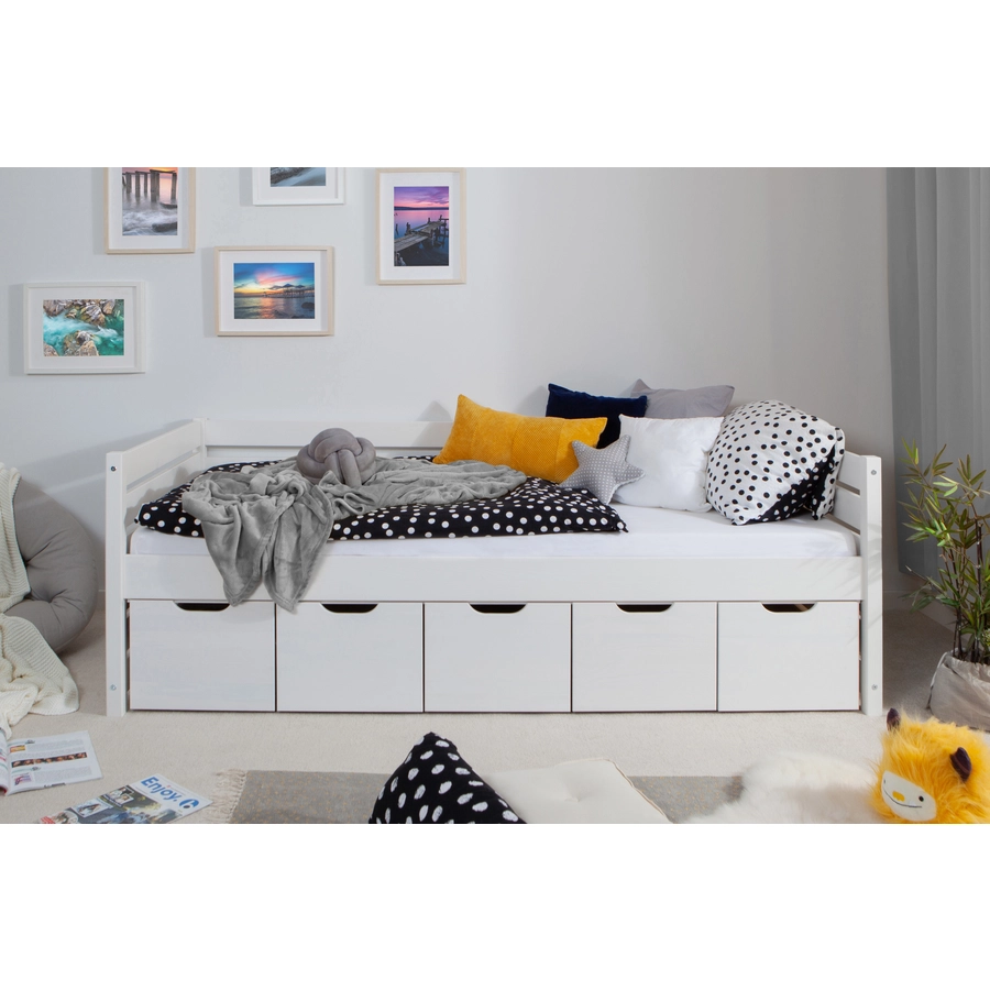 TICAA Sofabett Naomi inkl. 5x Schubkästen, 90x200 Weiß