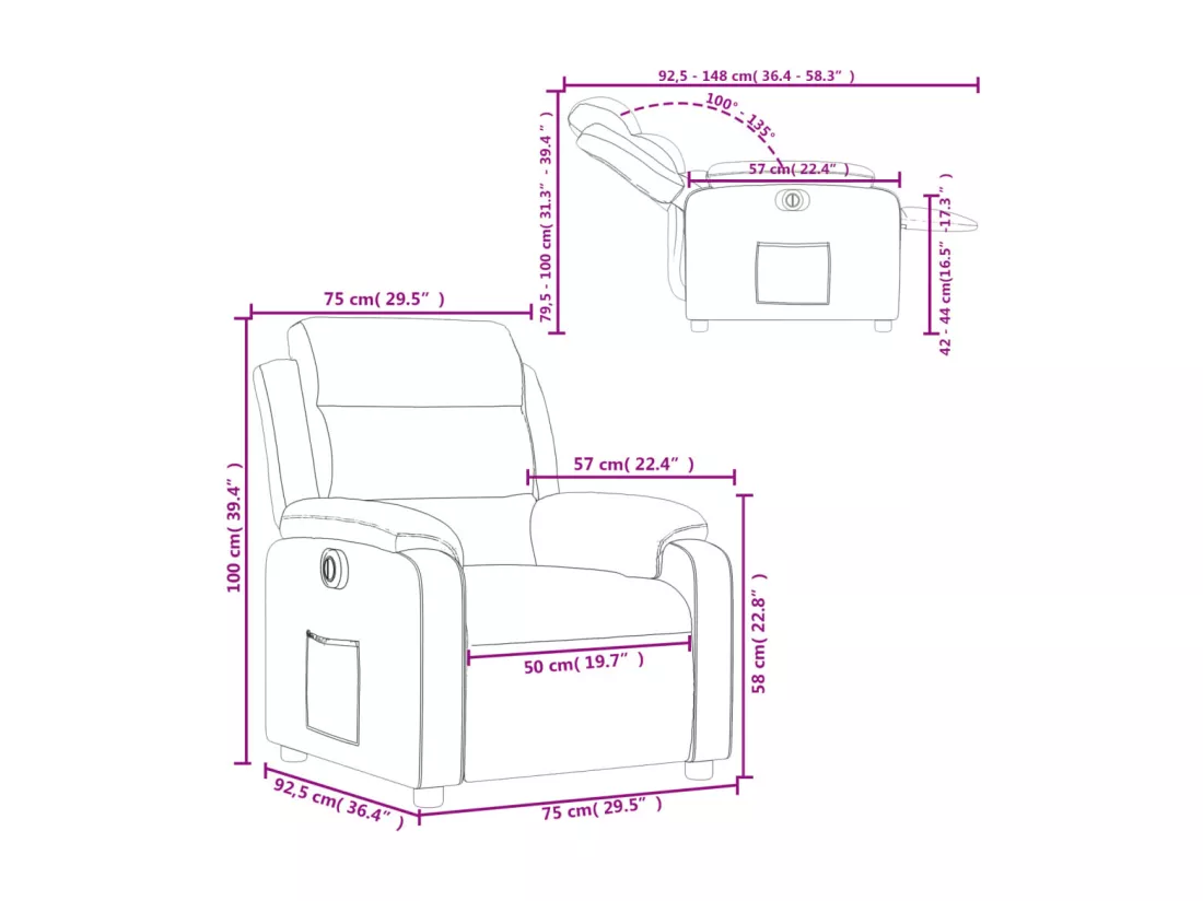 Fauteuil inclinable électrique Taupe Tissu
