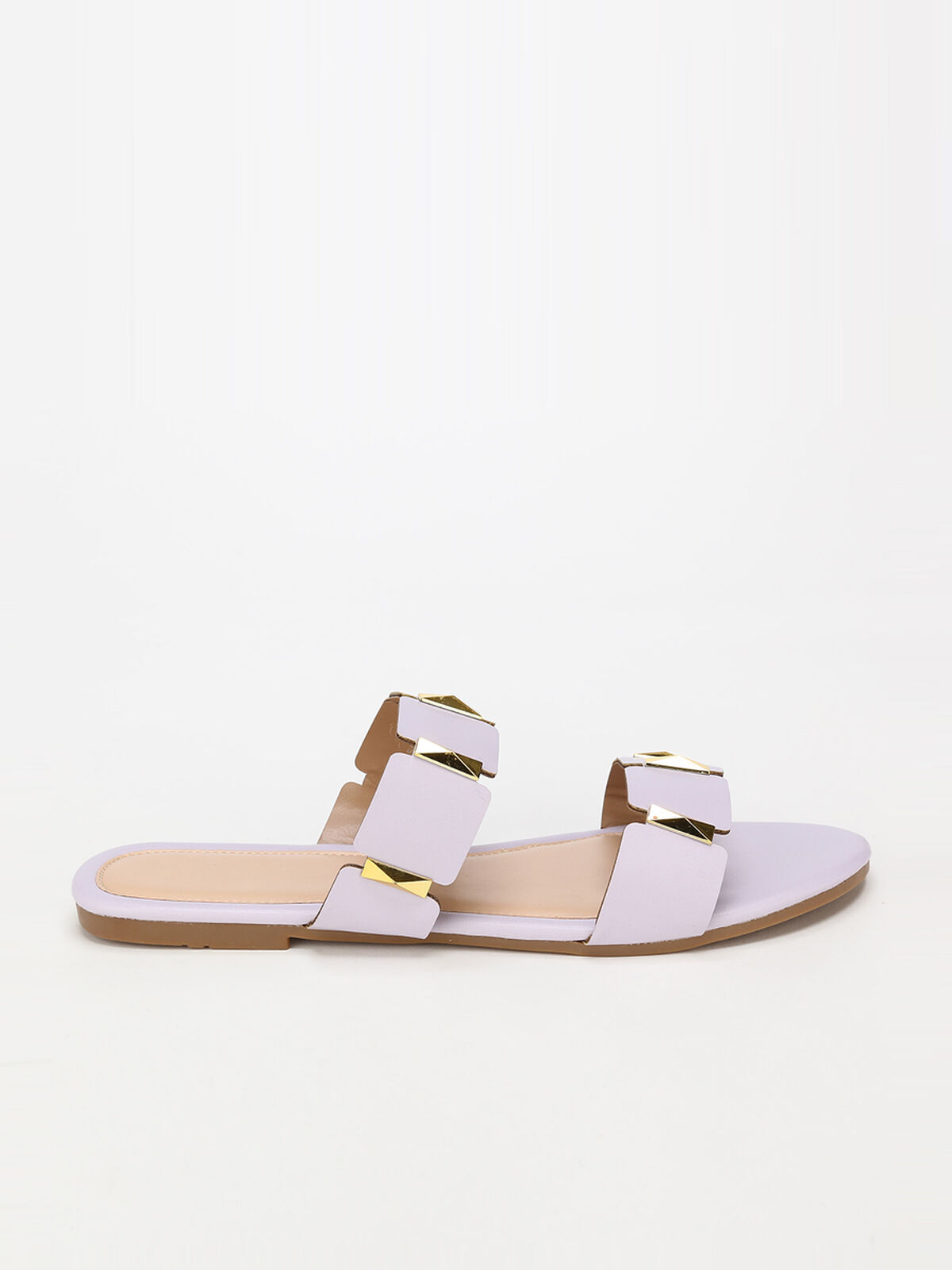 Mules plates parmes à brides et détails grandes tailles- Violet