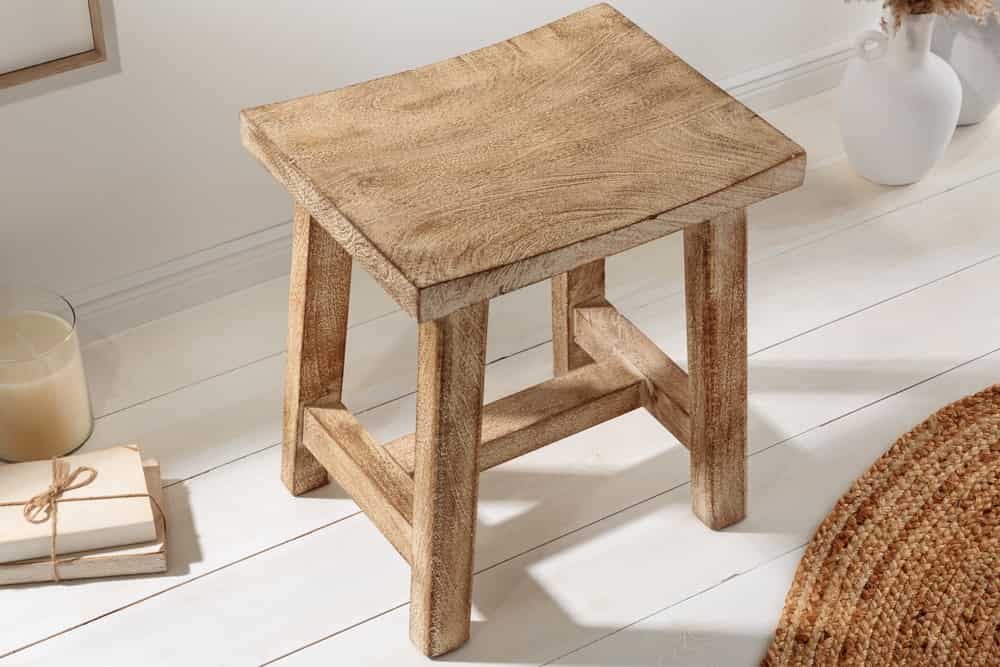 Massiver Hocker FINCA 45cm beige Mangoholz Handarbeit Boho Shabby Chic