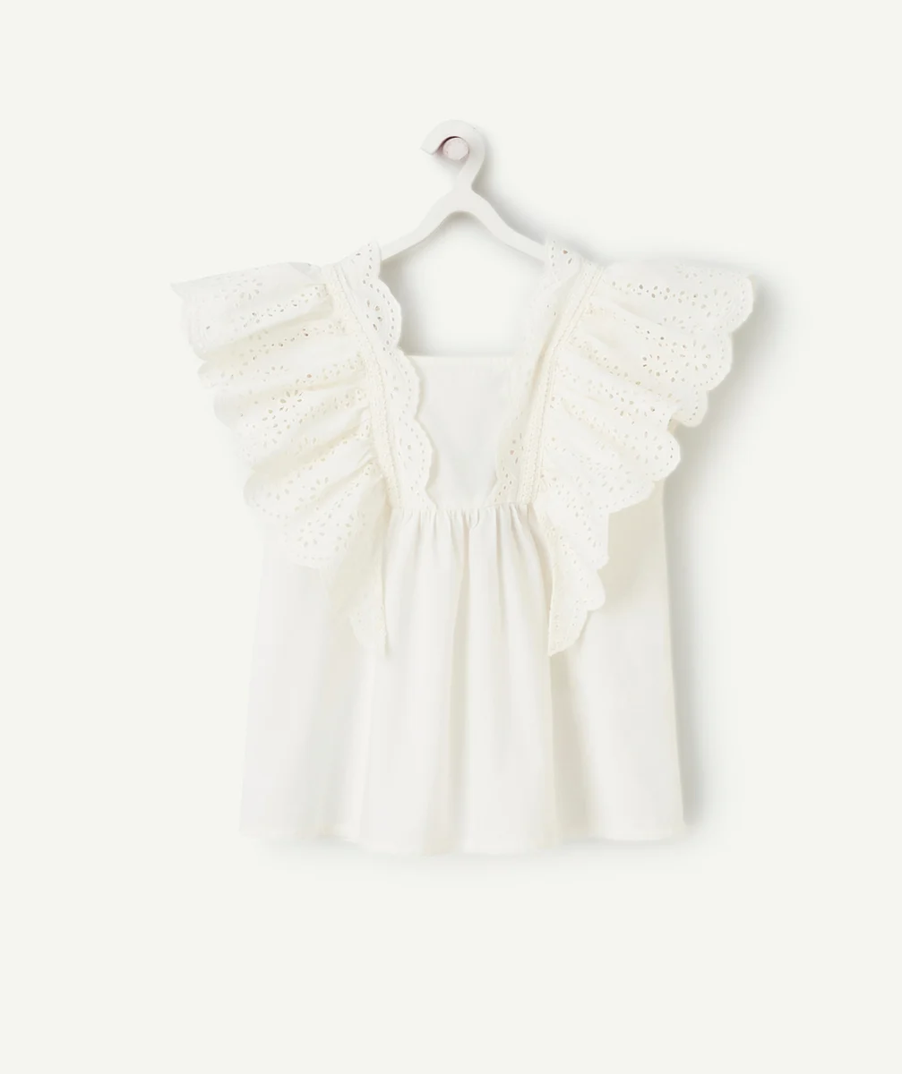 CHEMISE MANCHES COURTES FILLE ÉCRUE AVEC BRODERIES ET VOLANTS