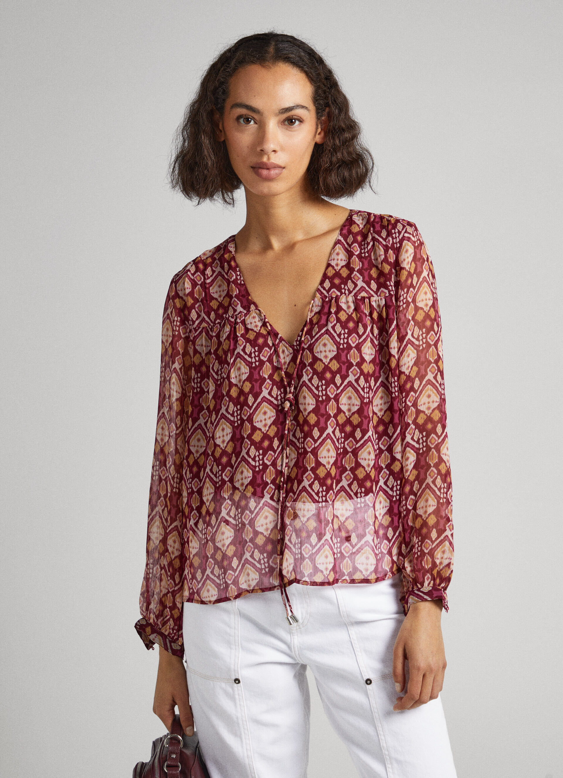 Blusa com decote em forma de fechadura - multicolorida