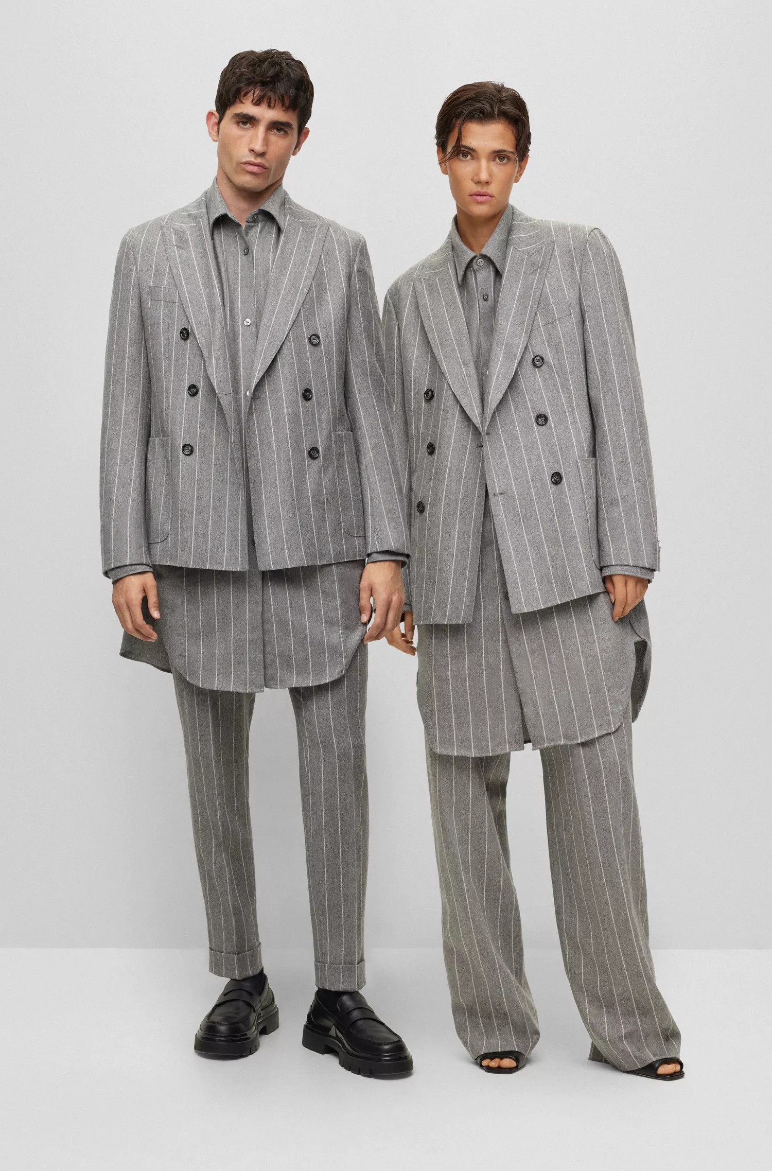 Camisa BOSS preta unissex em flanela mesclada de lã e cashmere.