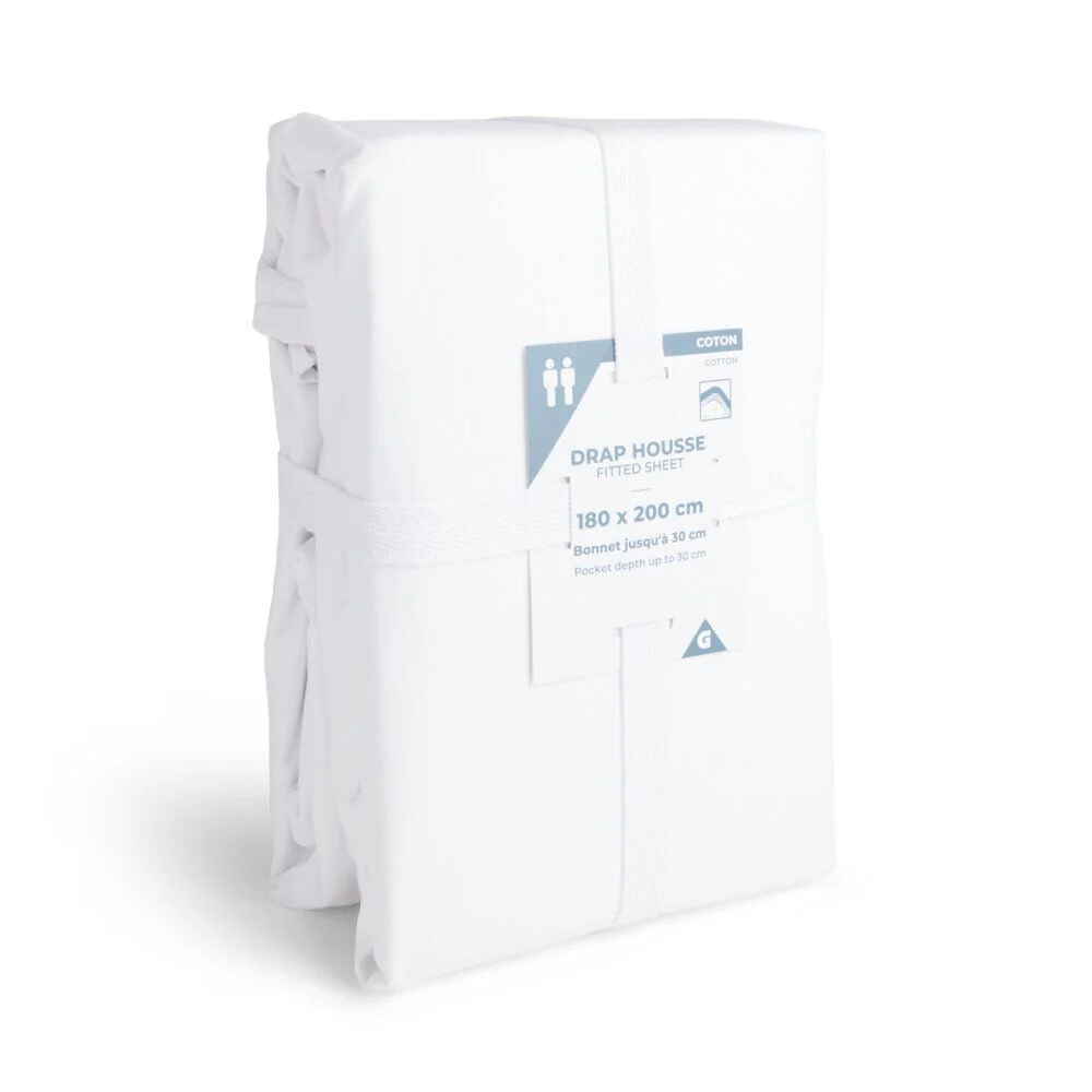 Drap housse 180x200cm 100% coton blanc