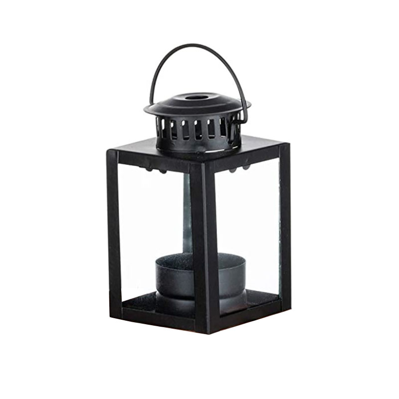 (6x10cm) Mini Metall Deko Kerzen Laterne Windlicht Home Accessoire Teelicht Halter - Schwarz