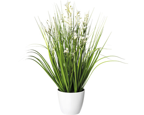Kunstplant, bloeiende grasmix, hoogte: 46 cm, wit