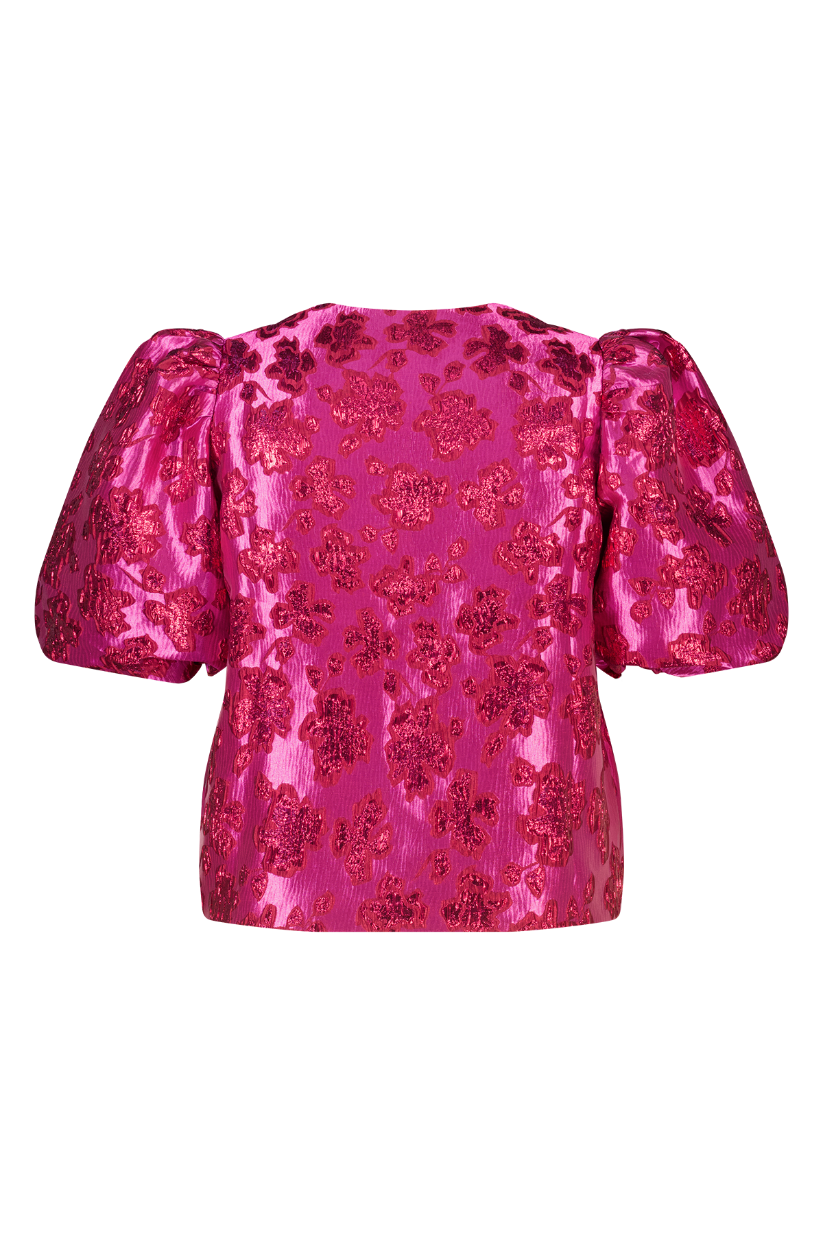 Glitter jacquard top met pofmouwen Multi Pink