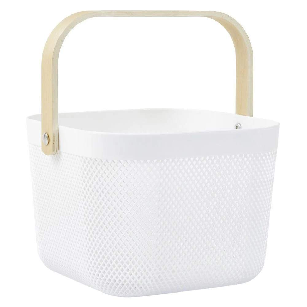 Panier plastique avec anse blanc et naturel - L24 x l24 x H18 cm