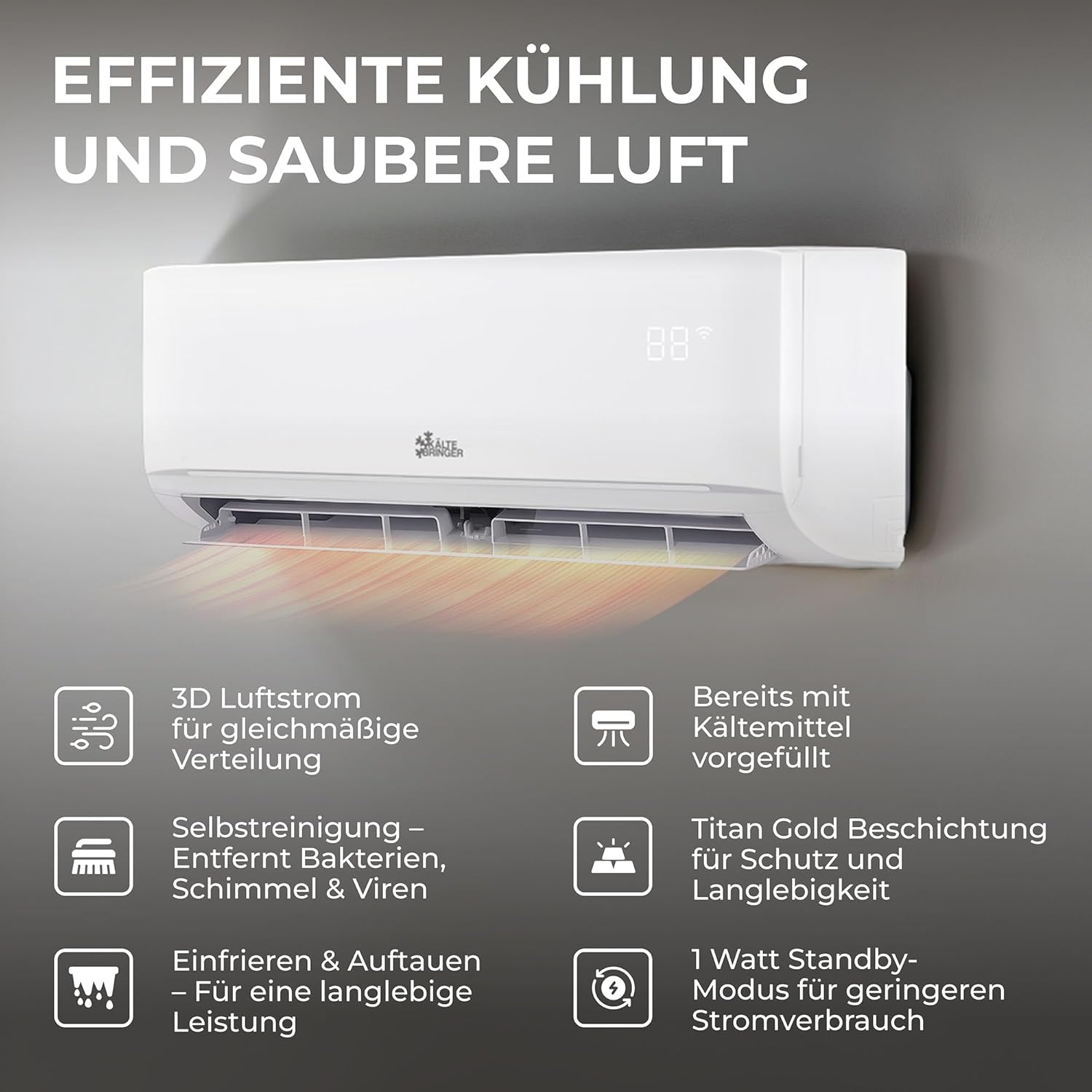 Kältebringer Split Klimaanlage Quick Connect - 12000 BTU (3,5 kW) - Klimagerät mit Heizfunktion, WiFi & App, bis 55qm, sehr leise - 5m Kupferleitung, Kältemittel R32, Montagematerial