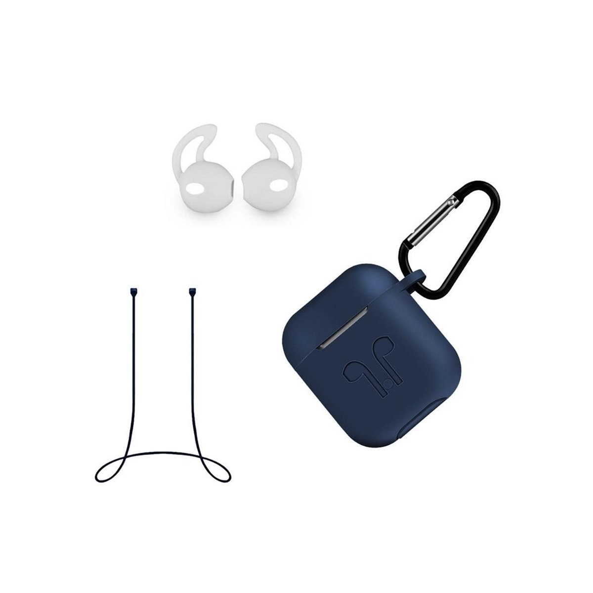 Silikonsett for Airpods, silikonetui, stropp, ørepropper i silikon, karabinkrok, Mari