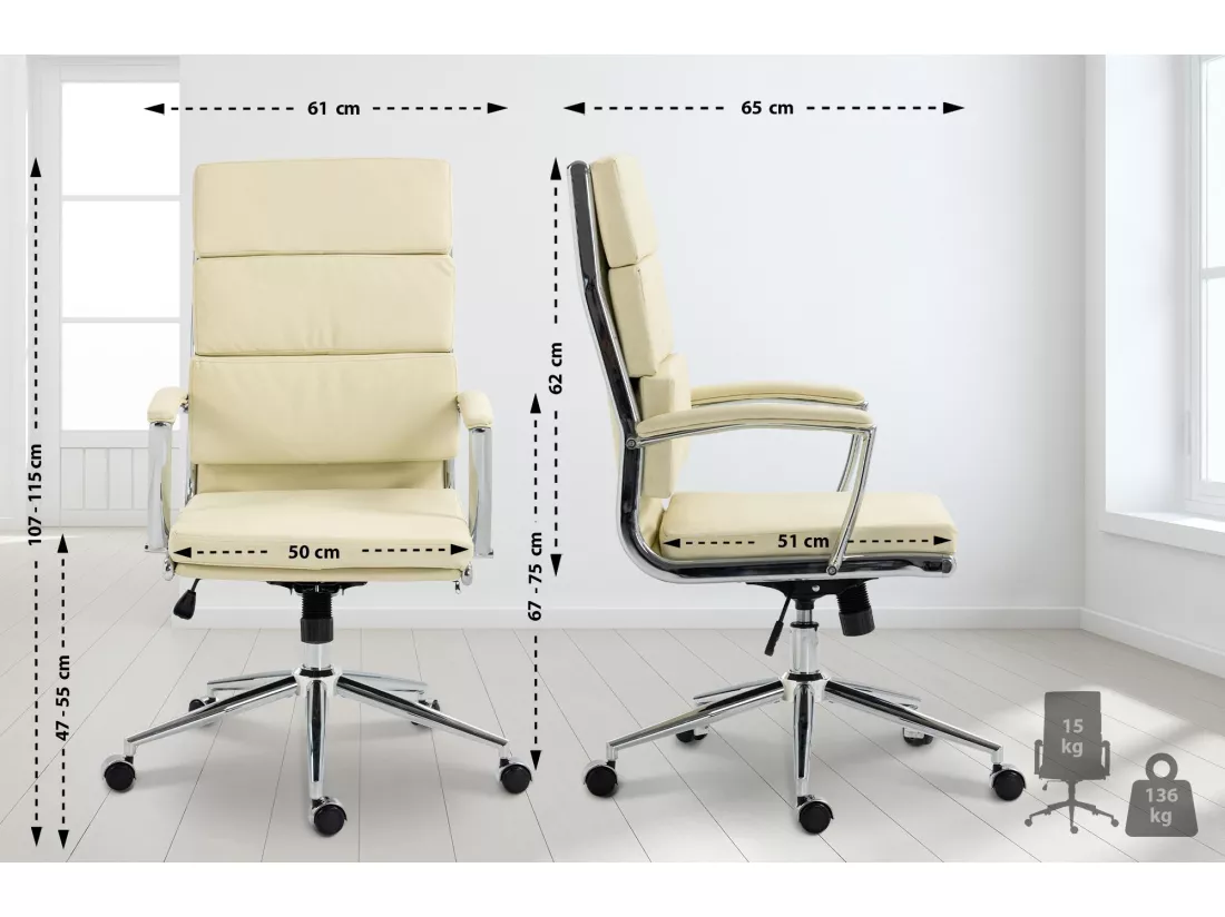Chaise de bureau - Similicuir & Métal chromé - Crème - Cleveland