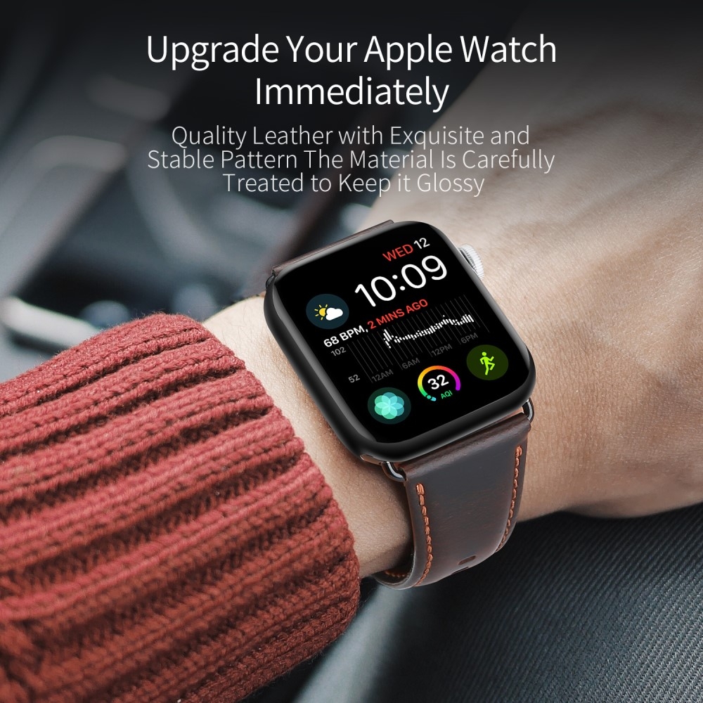 Apple Watch (49/46/45/44 mm) Ersatz Echtleder Armband (Gelenkumfang: 160-220mm) - Braun