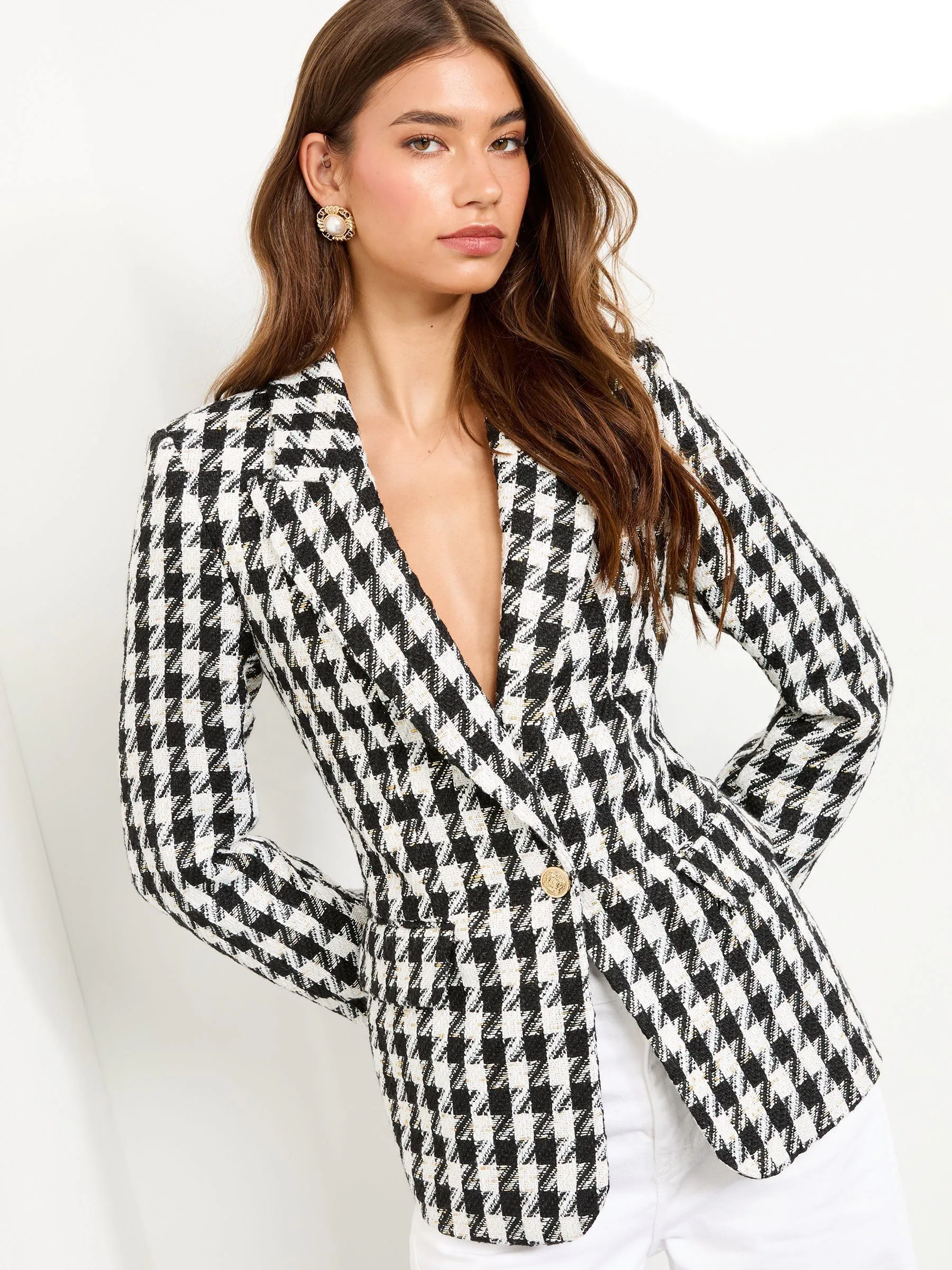 Zwart-wit pied-de-poule - Lipsy - Blazer met enkele knopenrij