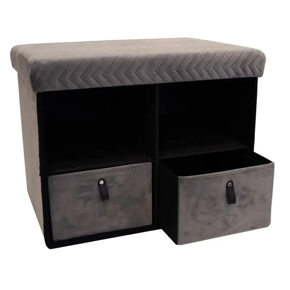 Home Deco Poefje - opbergbox - grijs velvet - 50 x 38 cm