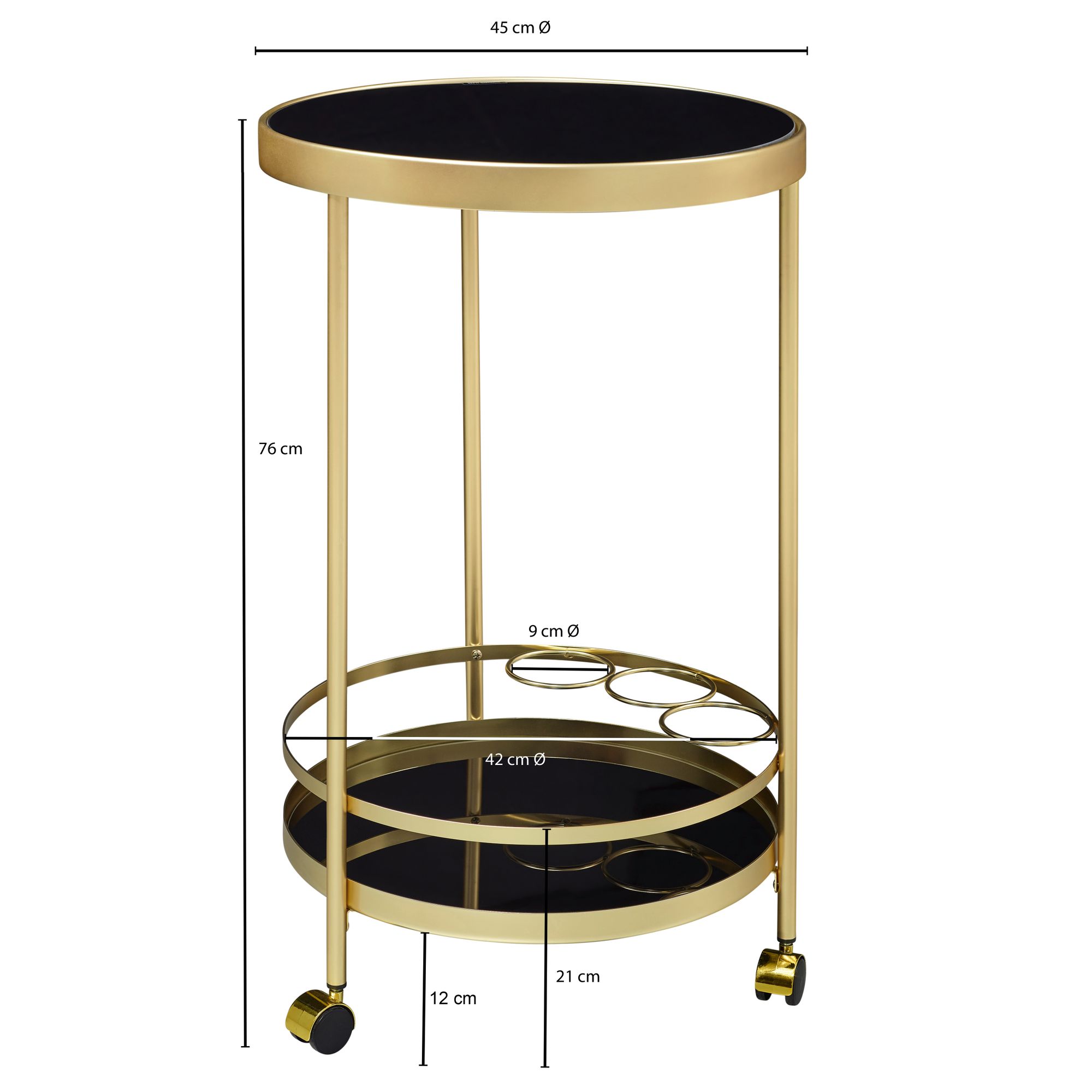 KADIMA DESIGN Goldener Servierwagen mit Retro-Charme und Schwarzem Sicherheitsglas