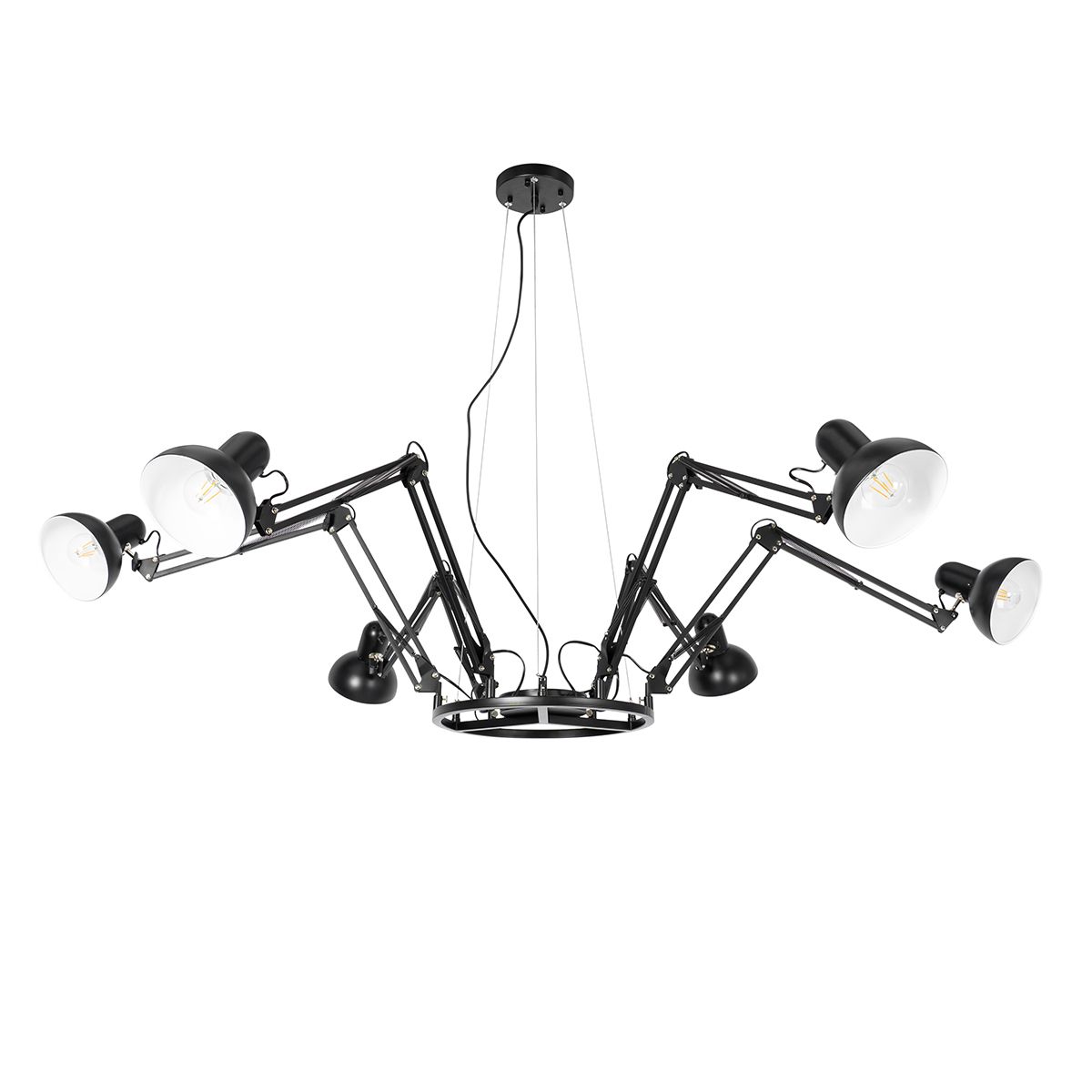 Industriële hanglamp zwart 6-lichts verstelbaar - Hobby Spinne