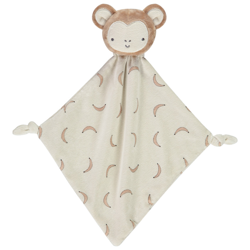 Doudou mouchoir singe imprimé bananes pour bébé