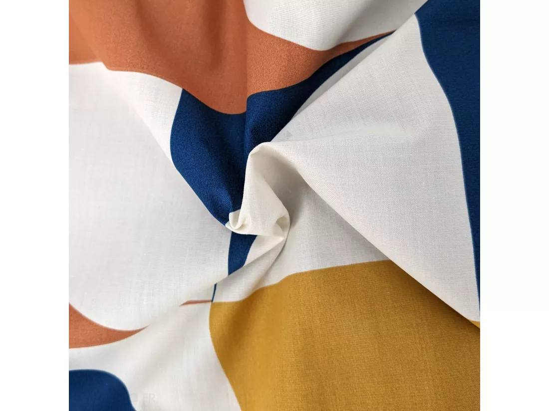 Drap plat 180x290 cm 100% percale de coton MODULO bleu cobalt