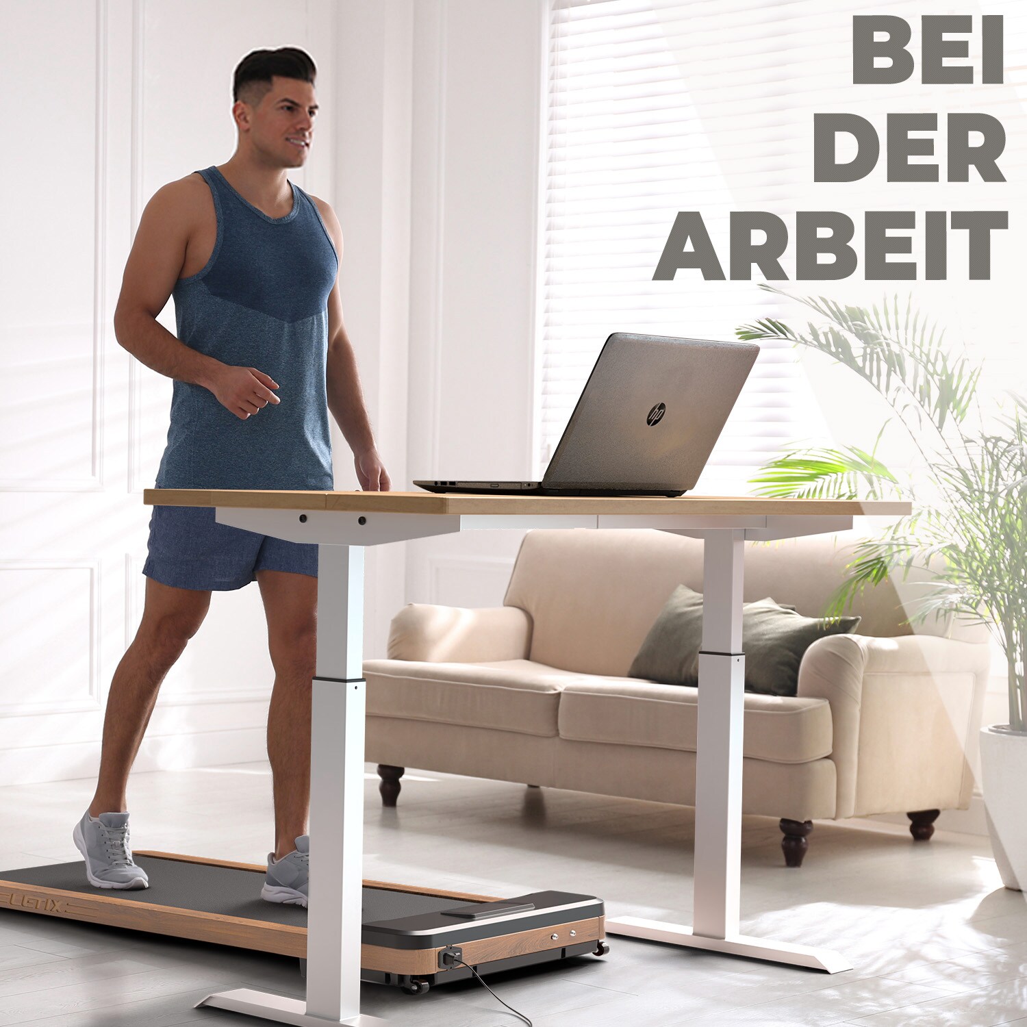 VESKA Höhenverstellbarer Schreibtisch (140 x 70 cm) - Sitz- & Stehpult - Bürotisch Elektrisch Höhenverstellbar mit Touchscreen & Stahlfüßen - Anthrazit/Antik