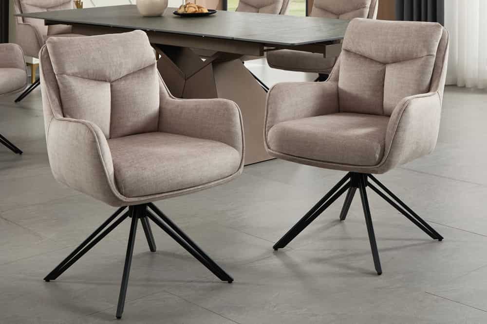 Drehbarer Stuhl PROMETHEUS beige Vogue Velours Samt Taschenfederkern Metallgestell